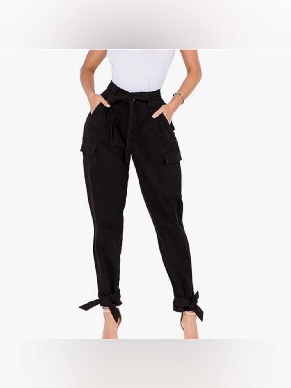 American Bazi Black Twill Cargo Joggers with Tie Cuffs